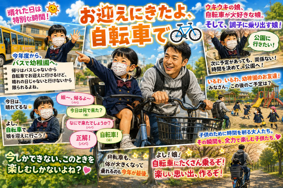 晴れた日だけの自転車お迎えルーティン